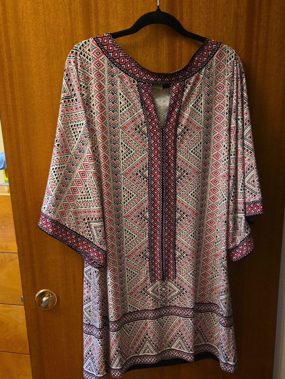 Michael Kors Pink and Black Geometric Long Sleeve Tunic Dress